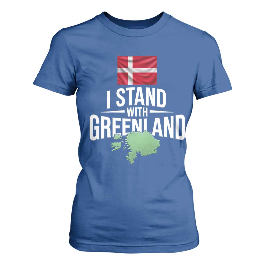 Denmark I Stand With Greenland T Shirt For Women Danish Flag and Map Unity Support Protest TS02 Royal Blue Print Your Wear