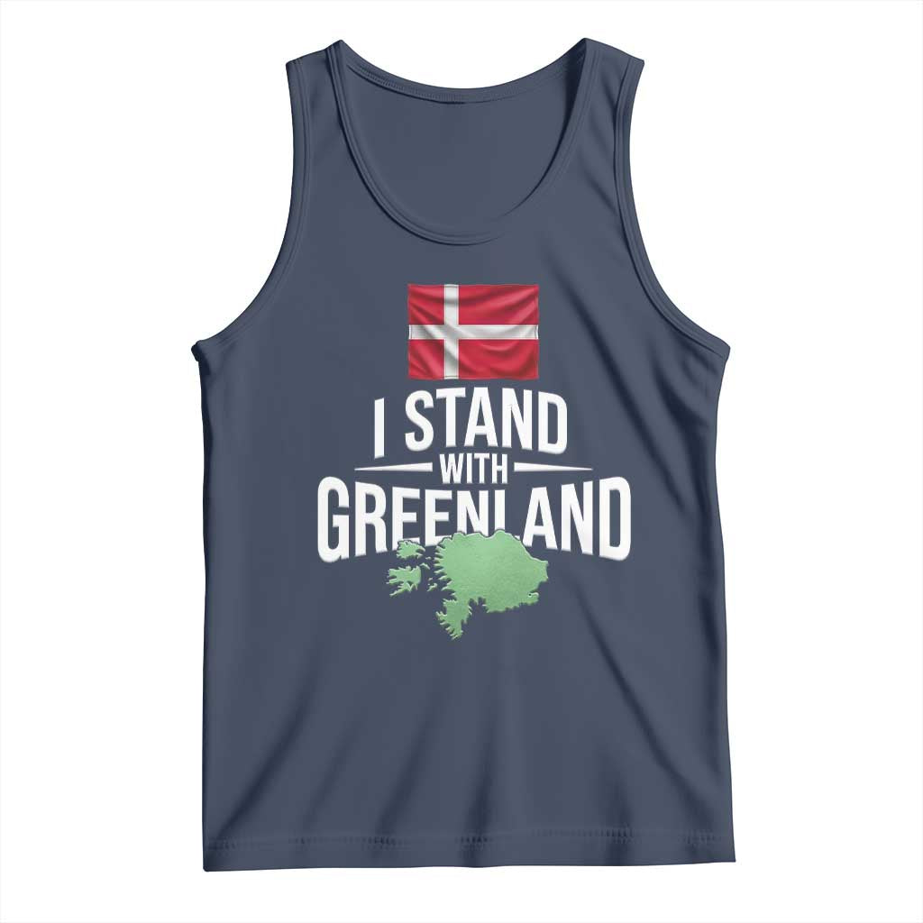 Denmark I Stand With Greenland Tank Top Danish Flag and Map Unity Support Protest TS02 Navy Print Your Wear