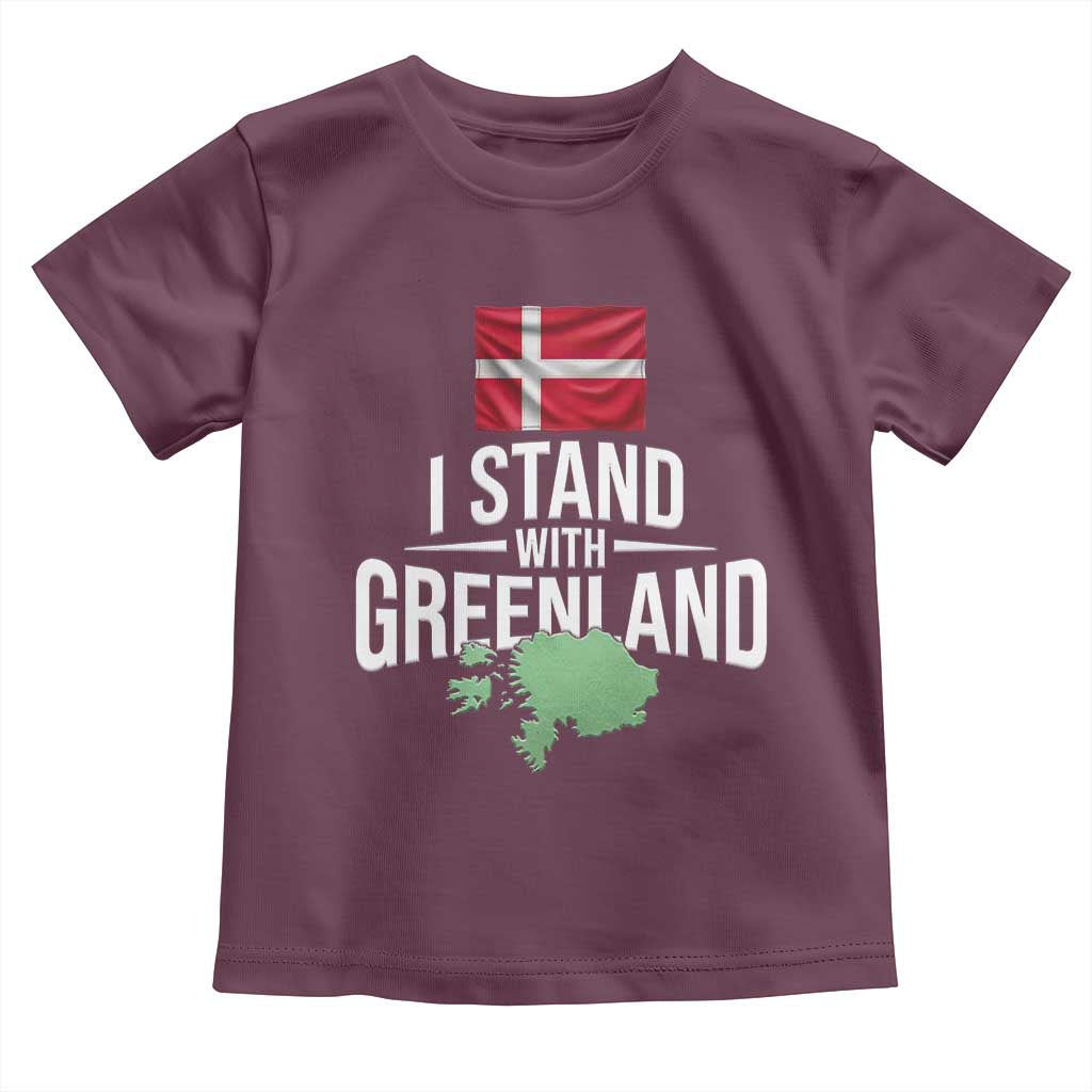 Denmark I Stand With Greenland Toddler T Shirt Danish Flag and Map Unity Support Protest TS02 Maroon Print Your Wear