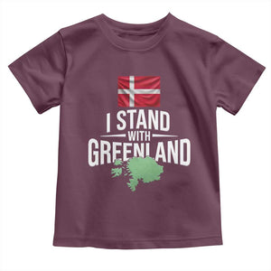 Denmark I Stand With Greenland Toddler T Shirt Danish Flag and Map Unity Support Protest TS02 Maroon Print Your Wear