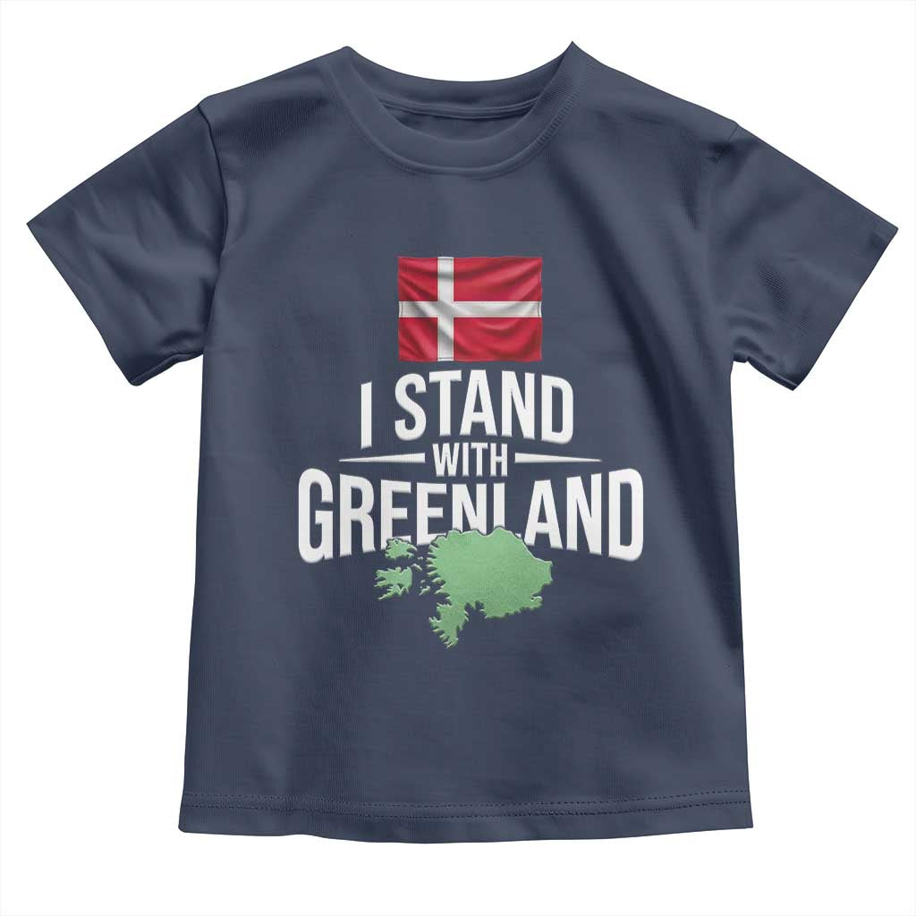 Denmark I Stand With Greenland Toddler T Shirt Danish Flag and Map Unity Support Protest TS02 Navy Print Your Wear