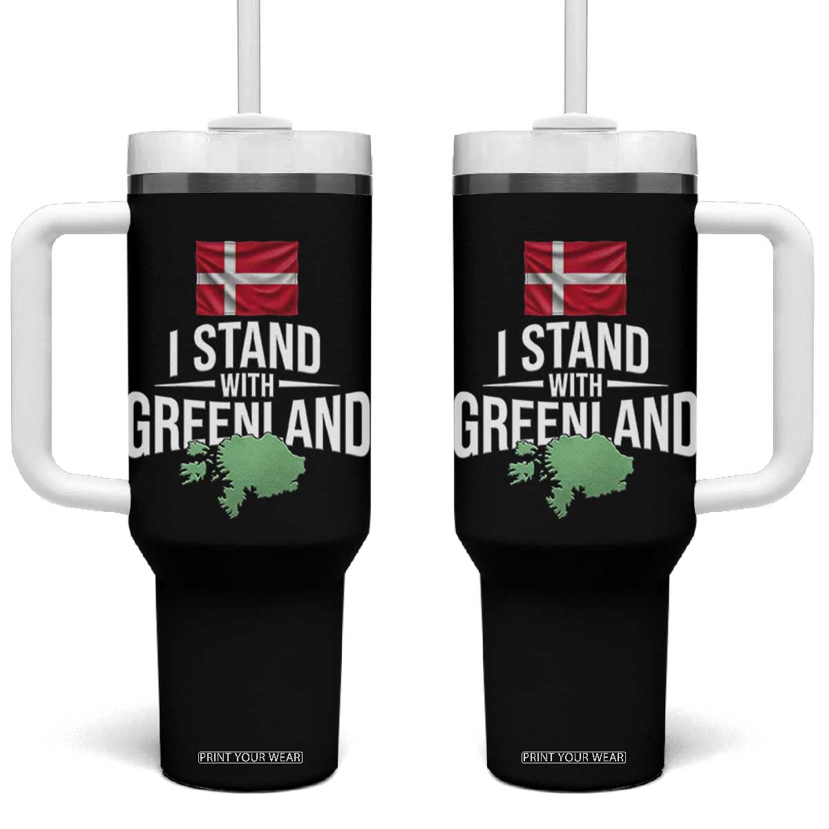 Denmark I Stand With Greenland Tumbler With Handle Danish Flag and Map Unity Support Protest TS02 One Size: 40 oz Black Print Your Wear