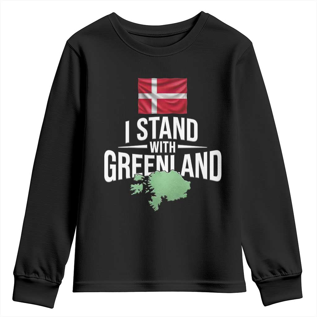 Denmark I Stand With Greenland Youth Sweatshirt Danish Flag and Map Unity Support Protest TS02 Black Print Your Wear