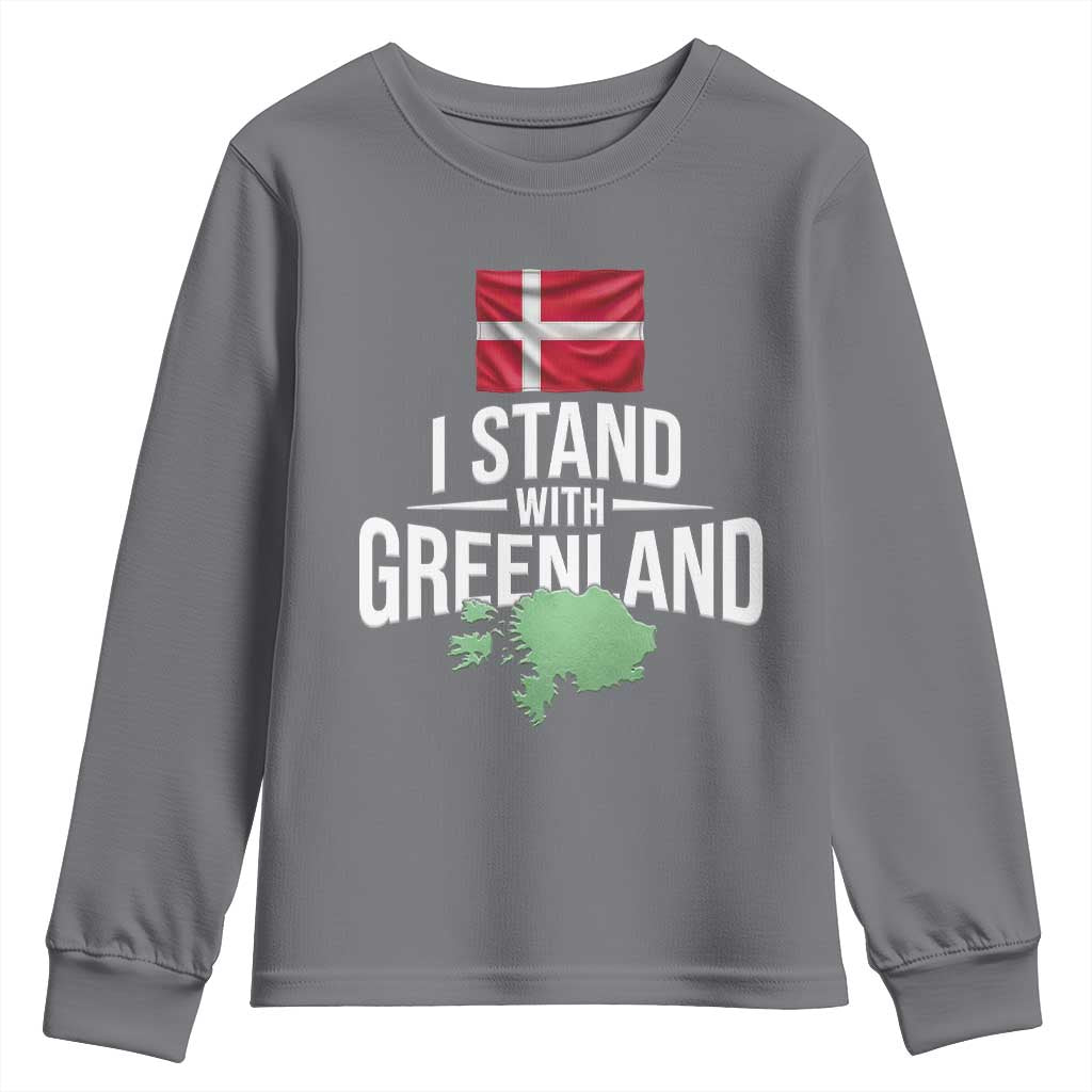 Denmark I Stand With Greenland Youth Sweatshirt Danish Flag and Map Unity Support Protest TS02 Charcoal Print Your Wear