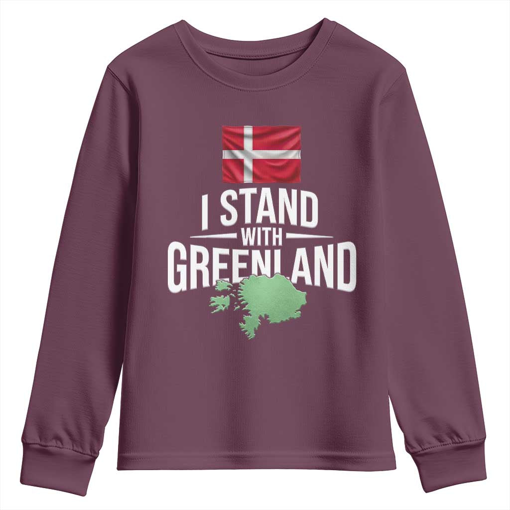 Denmark I Stand With Greenland Youth Sweatshirt Danish Flag and Map Unity Support Protest TS02 Maroon Print Your Wear