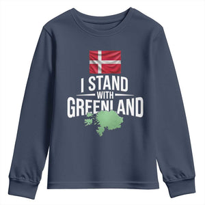 Denmark I Stand With Greenland Youth Sweatshirt Danish Flag and Map Unity Support Protest TS02 Navy Print Your Wear