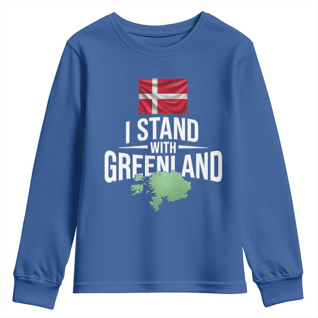 Denmark I Stand With Greenland Youth Sweatshirt Danish Flag and Map Unity Support Protest TS02 Royal Blue Print Your Wear
