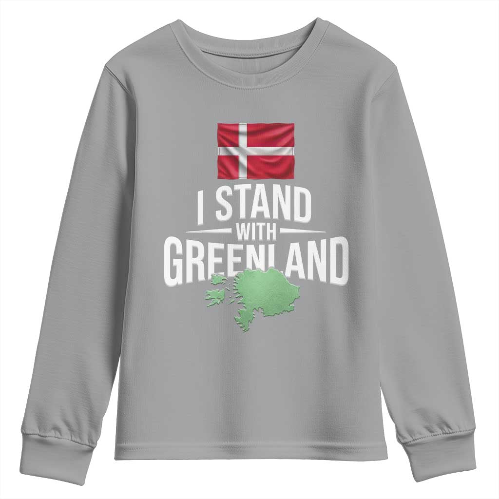Denmark I Stand With Greenland Youth Sweatshirt Danish Flag and Map Unity Support Protest TS02 Sport Gray Print Your Wear