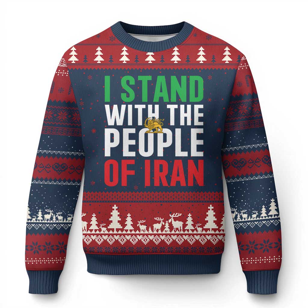 I Stand With The People of Iran Ugly Christmas Sweater Iranian Revolution Freedom Supporter TS02 Navy Red Print Your Wear