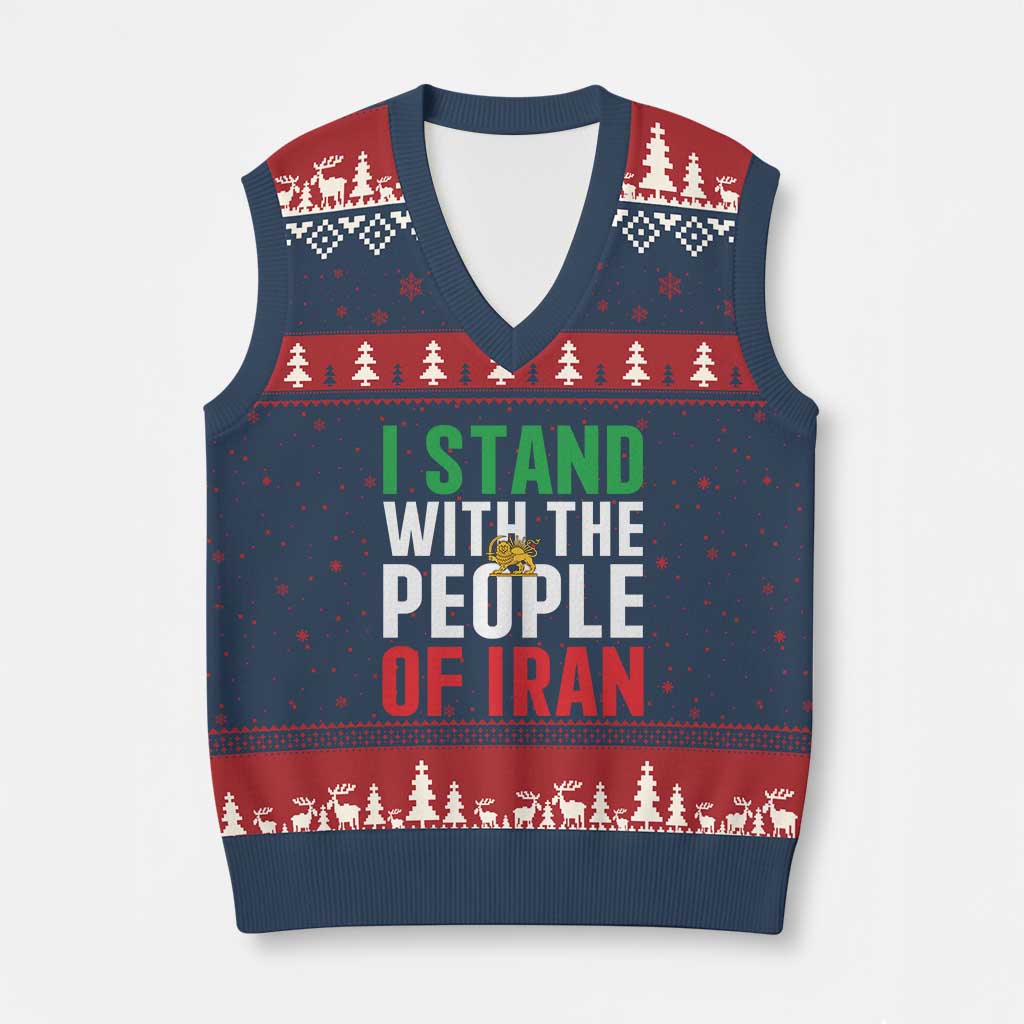 I Stand With The People of Iran V-Neck Knit Sweater Vest Iranian Revolution Freedom Supporter TS02 Navy Red Print Your Wear