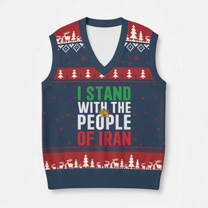 I Stand With The People of Iran V-Neck Knit Sweater Vest Iranian Revolution Freedom Supporter TS02 Navy Red Print Your Wear