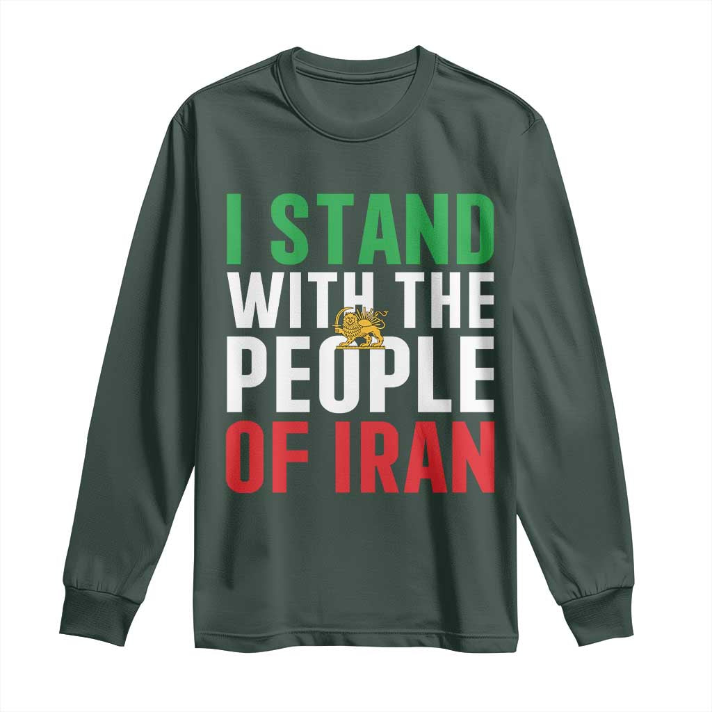 I Stand With The People of Iran Long Sleeve Shirt Iranian Revolution Freedom Supporter TS02 Dark Forest Green Print Your Wear