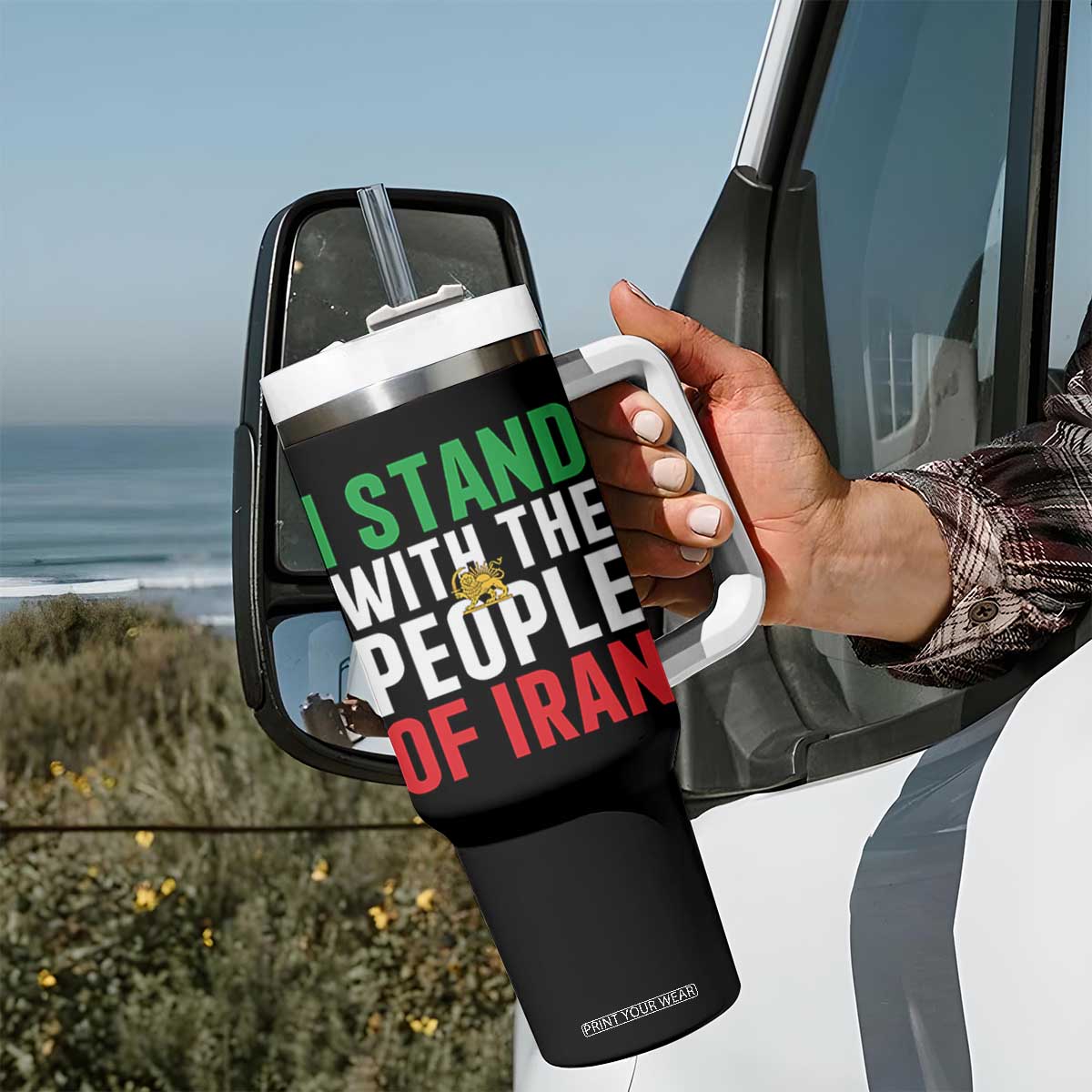 I Stand With The People of Iran Tumbler With Handle Iranian Revolution Freedom Supporter TS02 Print Your Wear
