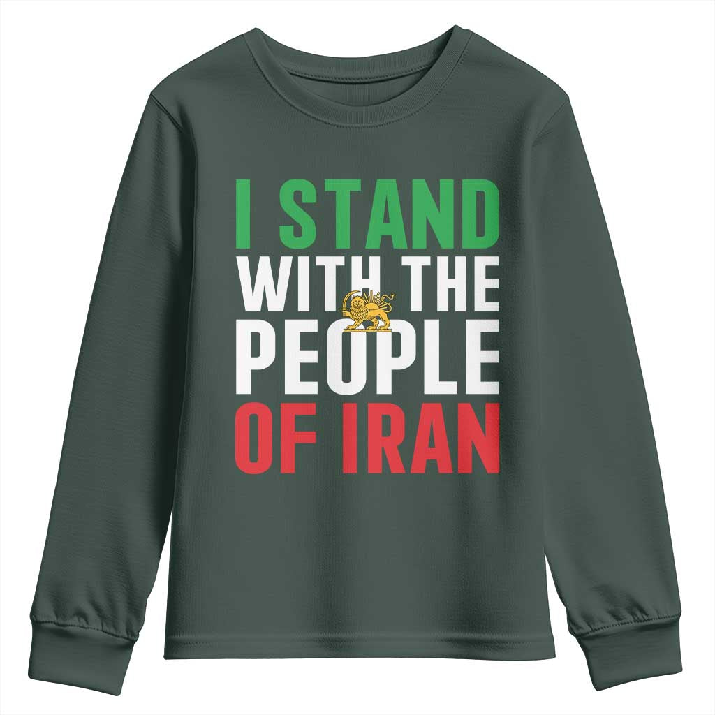I Stand With The People of Iran Youth Sweatshirt Iranian Revolution Freedom Supporter TS02 Dark Forest Green Print Your Wear