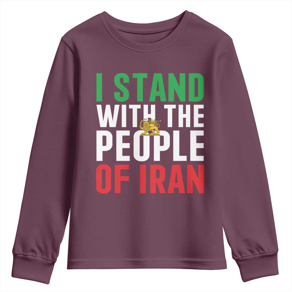 I Stand With The People of Iran Youth Sweatshirt Iranian Revolution Freedom Supporter TS02 Maroon Print Your Wear