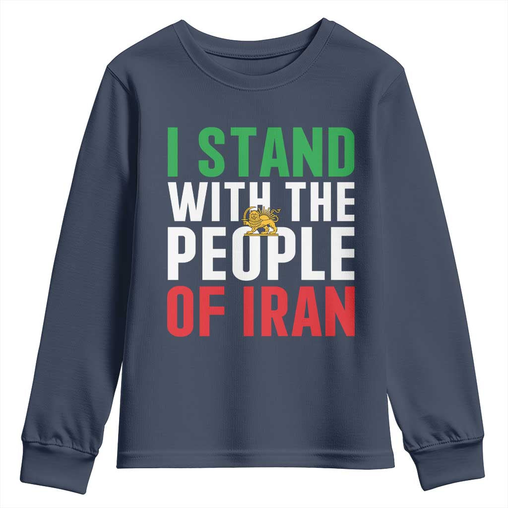 I Stand With The People of Iran Youth Sweatshirt Iranian Revolution Freedom Supporter TS02 Navy Print Your Wear