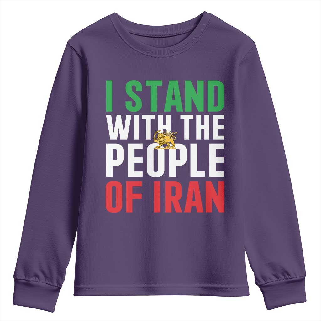 I Stand With The People of Iran Youth Sweatshirt Iranian Revolution Freedom Supporter TS02 Purple Print Your Wear