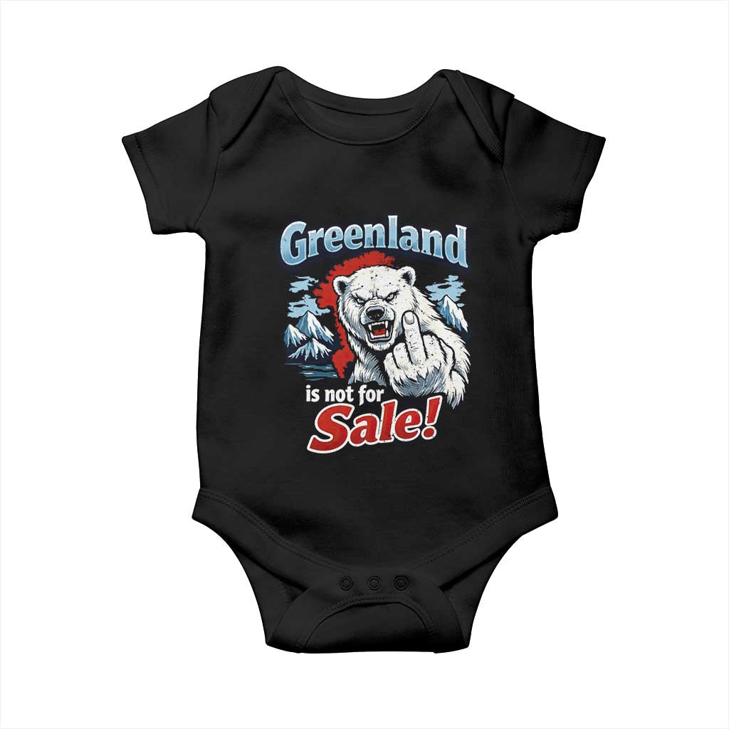 Greenland Is Not For Sale Protest Baby Onesie Aggressive Polar Bear with Middle Finger Graphic TS02 Black Print Your Wear