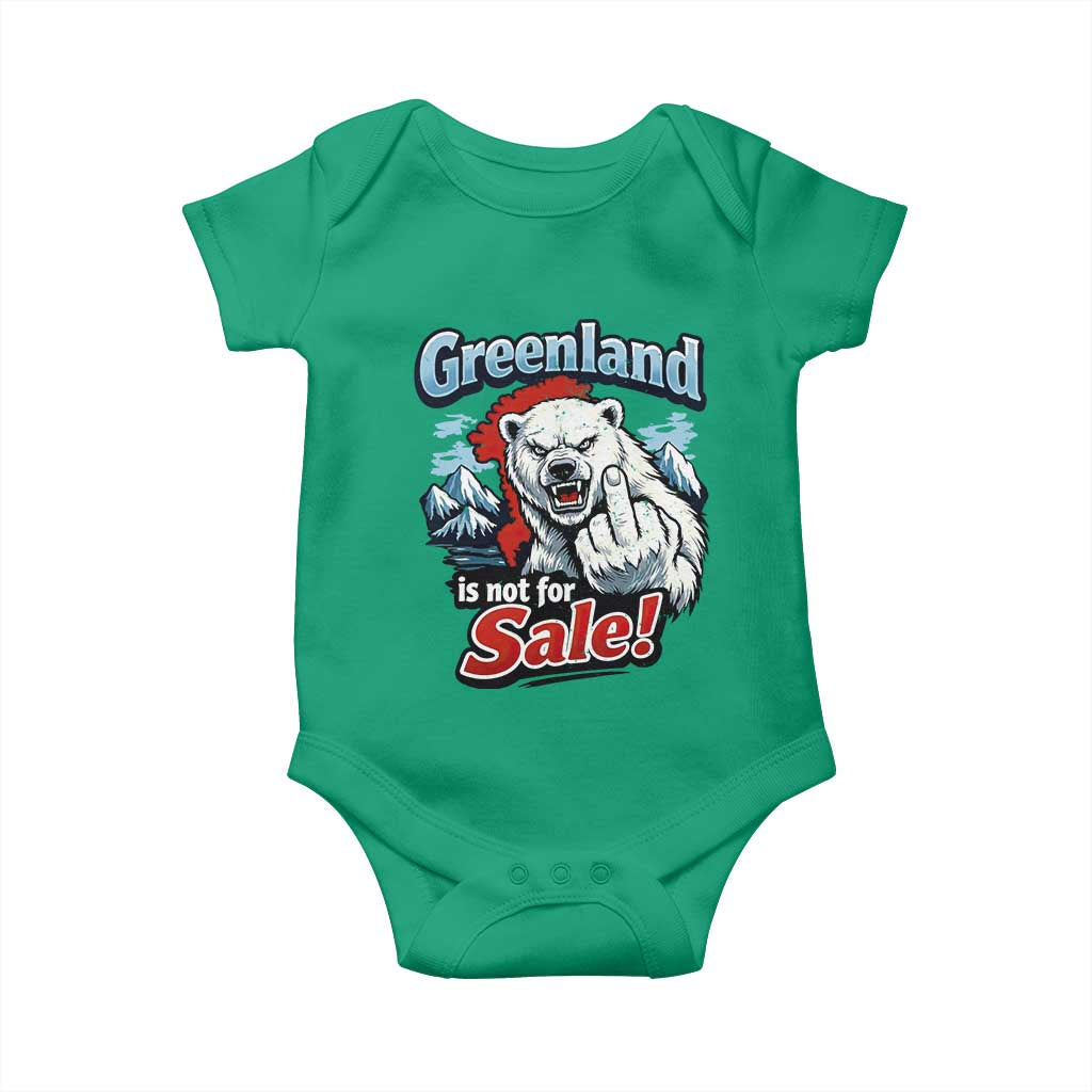 Greenland Is Not For Sale Protest Baby Onesie Aggressive Polar Bear with Middle Finger Graphic TS02 Irish Green Print Your Wear
