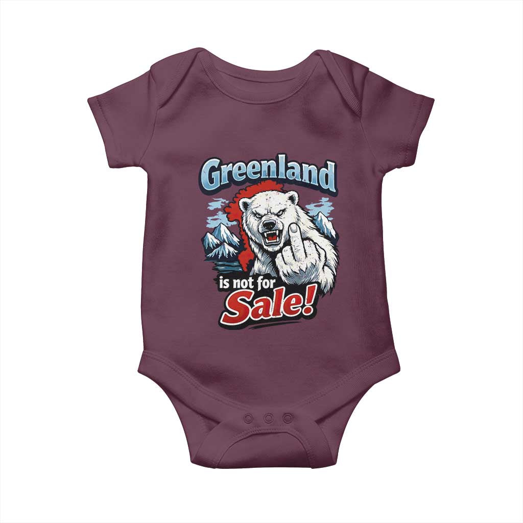 Greenland Is Not For Sale Protest Baby Onesie Aggressive Polar Bear with Middle Finger Graphic TS02 Maroon Print Your Wear