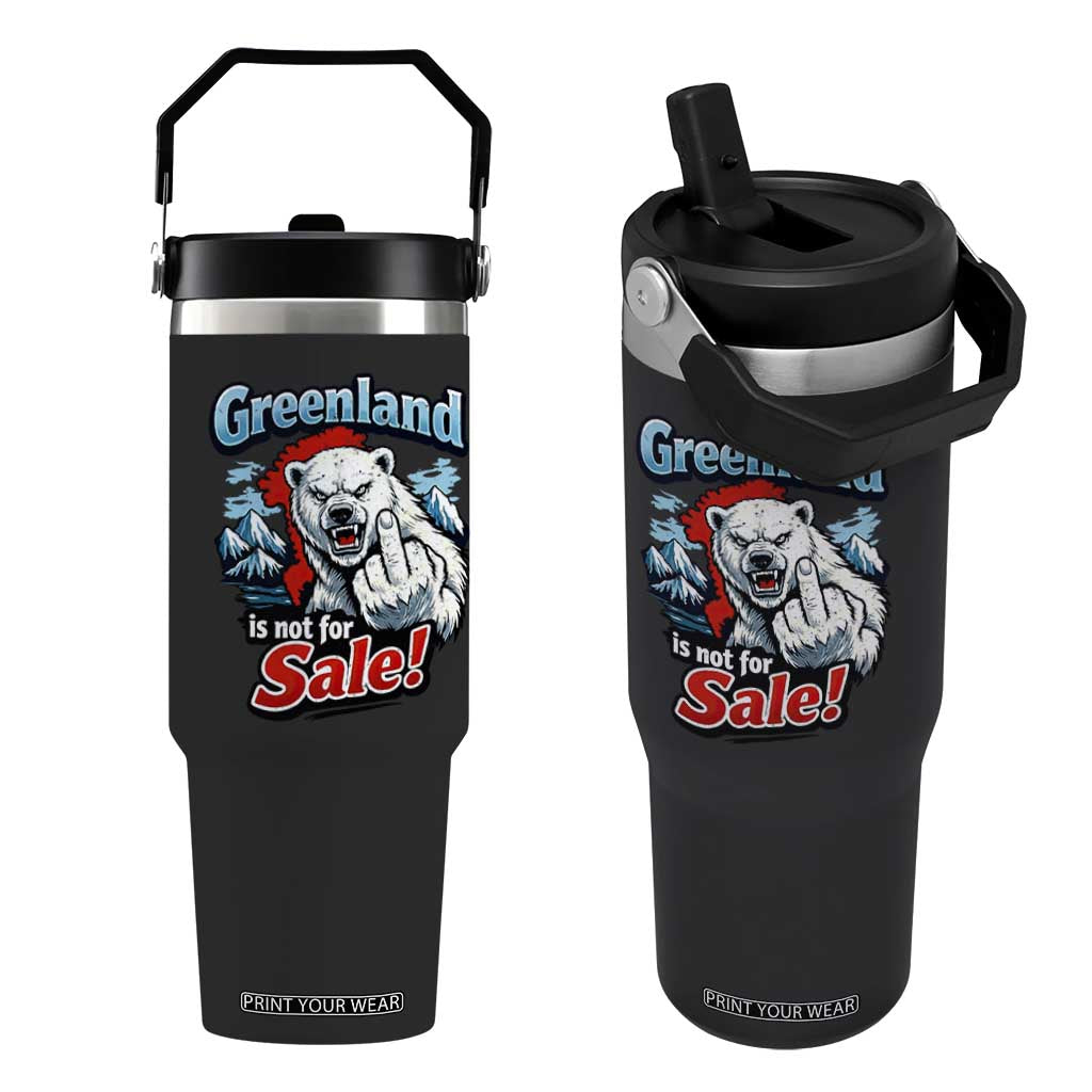 Greenland Is Not For Sale Protest Flip Straw Tumbler Aggressive Polar Bear with Middle Finger Graphic TS02 One Size: 30 oz Black Print Your Wear