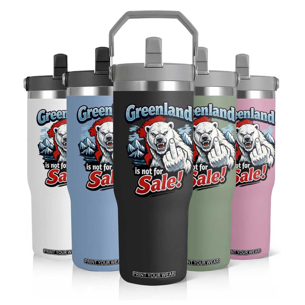 Greenland Is Not For Sale Protest Flip Straw Tumbler Aggressive Polar Bear with Middle Finger Graphic TS02 Print Your Wear