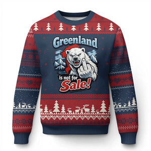 Greenland Is Not For Sale Protest Ugly Christmas Sweater Aggressive Polar Bear with Middle Finger Graphic TS02 Navy Red Print Your Wear
