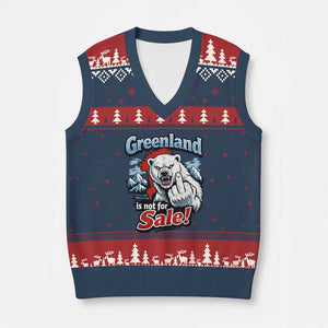Greenland Is Not For Sale Protest V-Neck Knit Sweater Vest Aggressive Polar Bear with Middle Finger Graphic TS02 Navy Red Print Your Wear