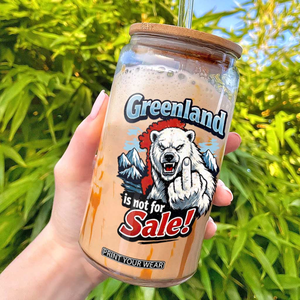Greenland Is Not For Sale Protest Glass Can Aggressive Polar Bear with Middle Finger Graphic TS02 Black Print Your Wear