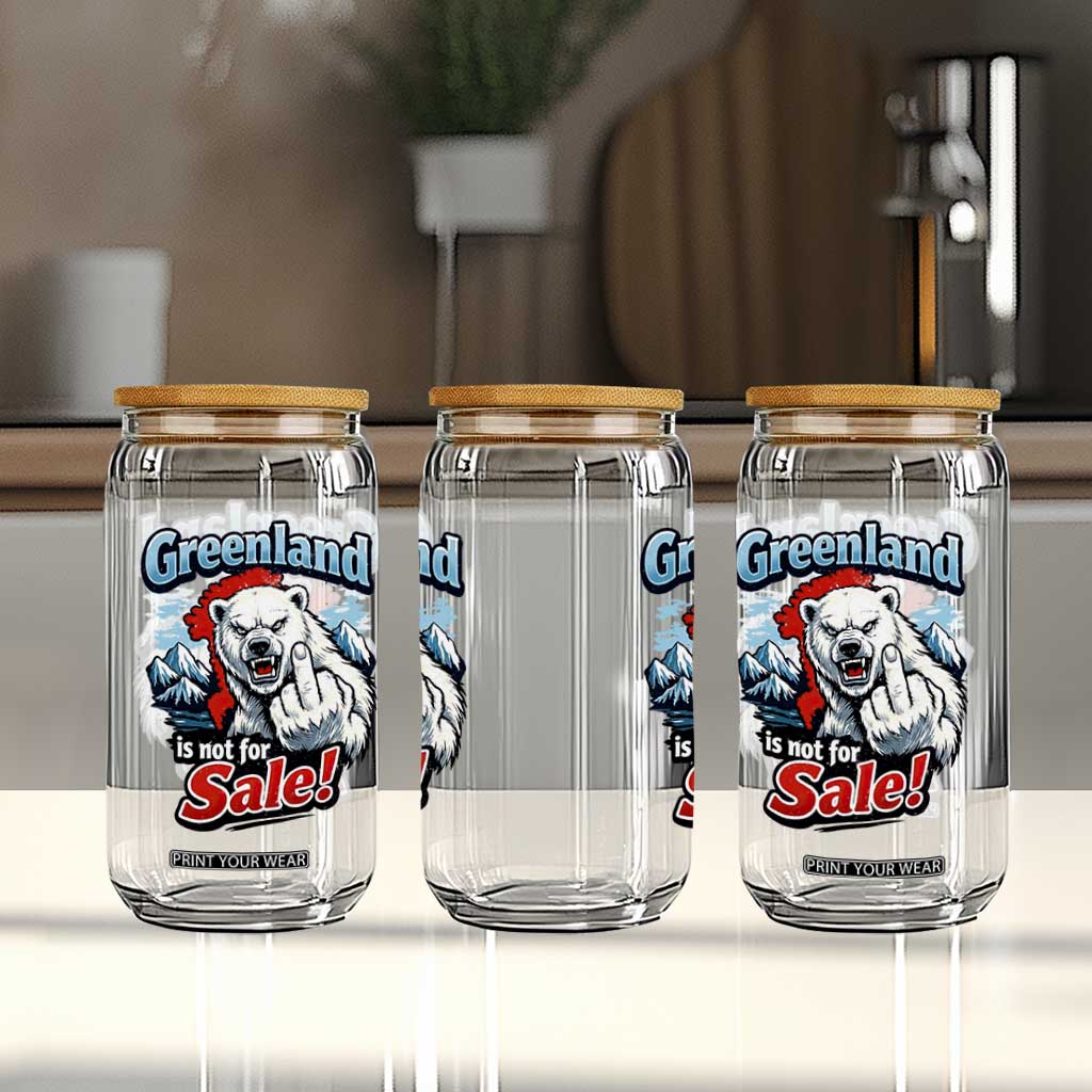 Greenland Is Not For Sale Protest Glass Can Aggressive Polar Bear with Middle Finger Graphic TS02 Print Your Wear