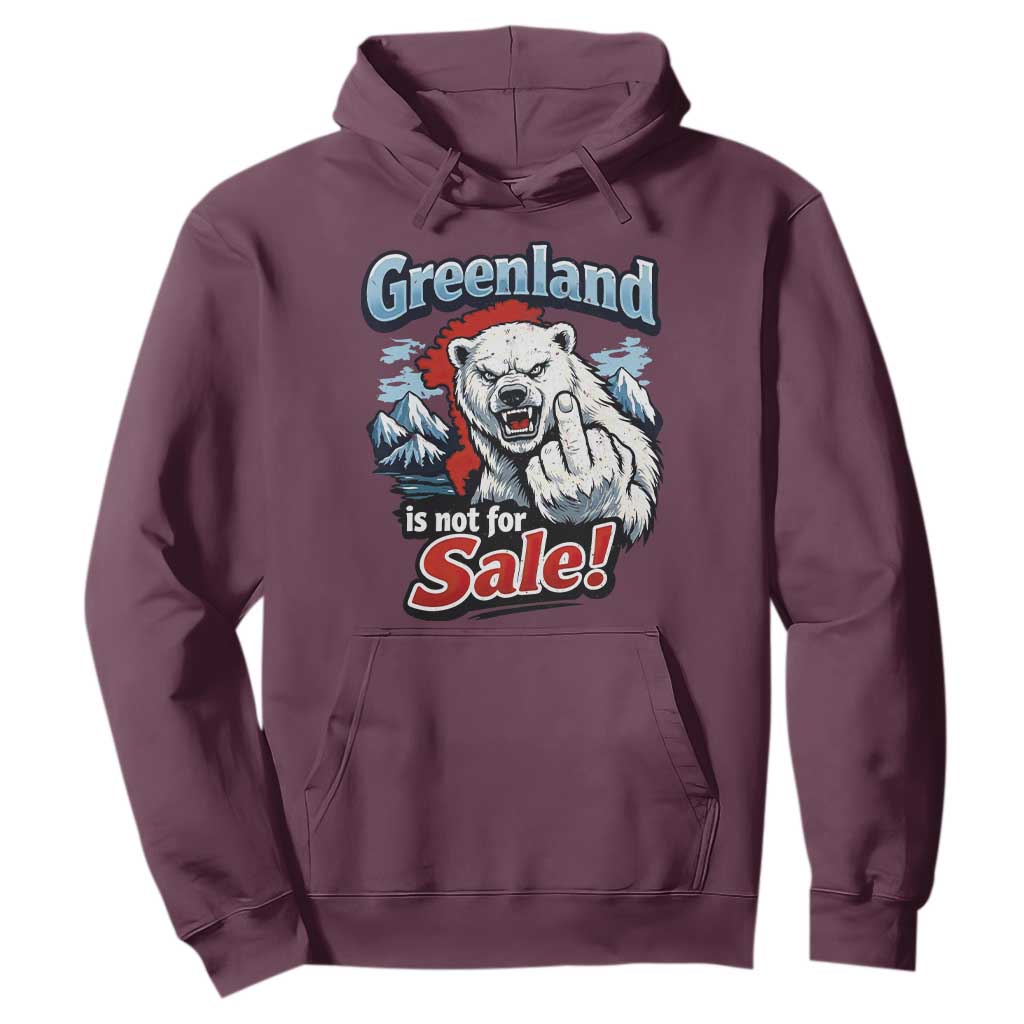 Greenland Is Not For Sale Protest Hoodie Aggressive Polar Bear with Middle Finger Graphic TS02 Maroon Print Your Wear