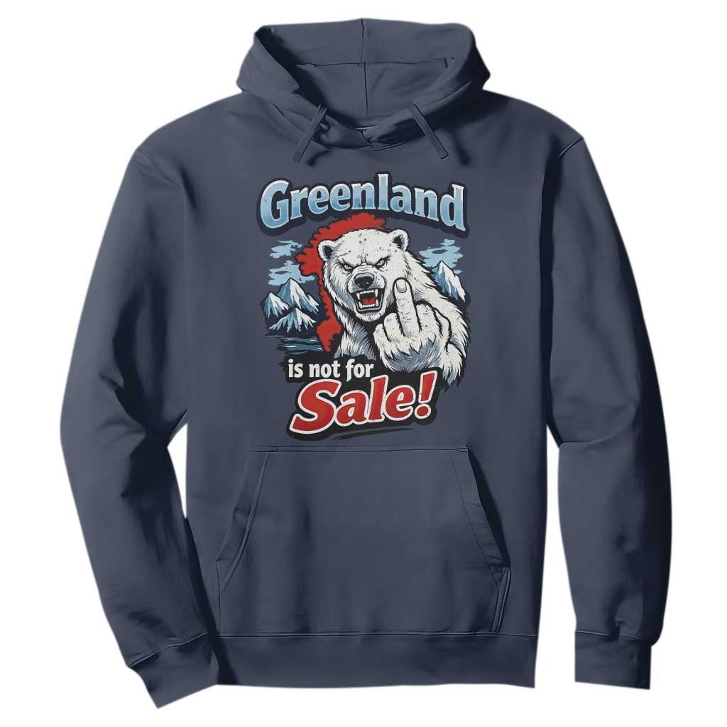 Greenland Is Not For Sale Protest Hoodie Aggressive Polar Bear with Middle Finger Graphic TS02 Navy Print Your Wear