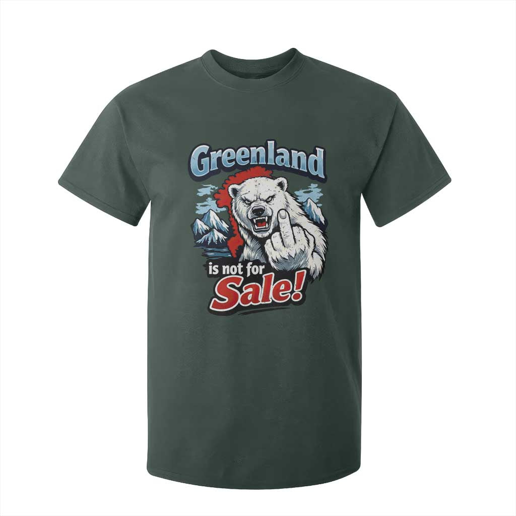 Greenland Is Not For Sale Protest T Shirt For Kid Aggressive Polar Bear with Middle Finger Graphic TS02 Dark Forest Green Print Your Wear