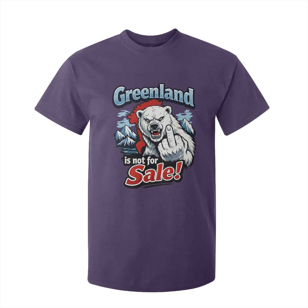 Greenland Is Not For Sale Protest T Shirt For Kid Aggressive Polar Bear with Middle Finger Graphic TS02 Purple Print Your Wear
