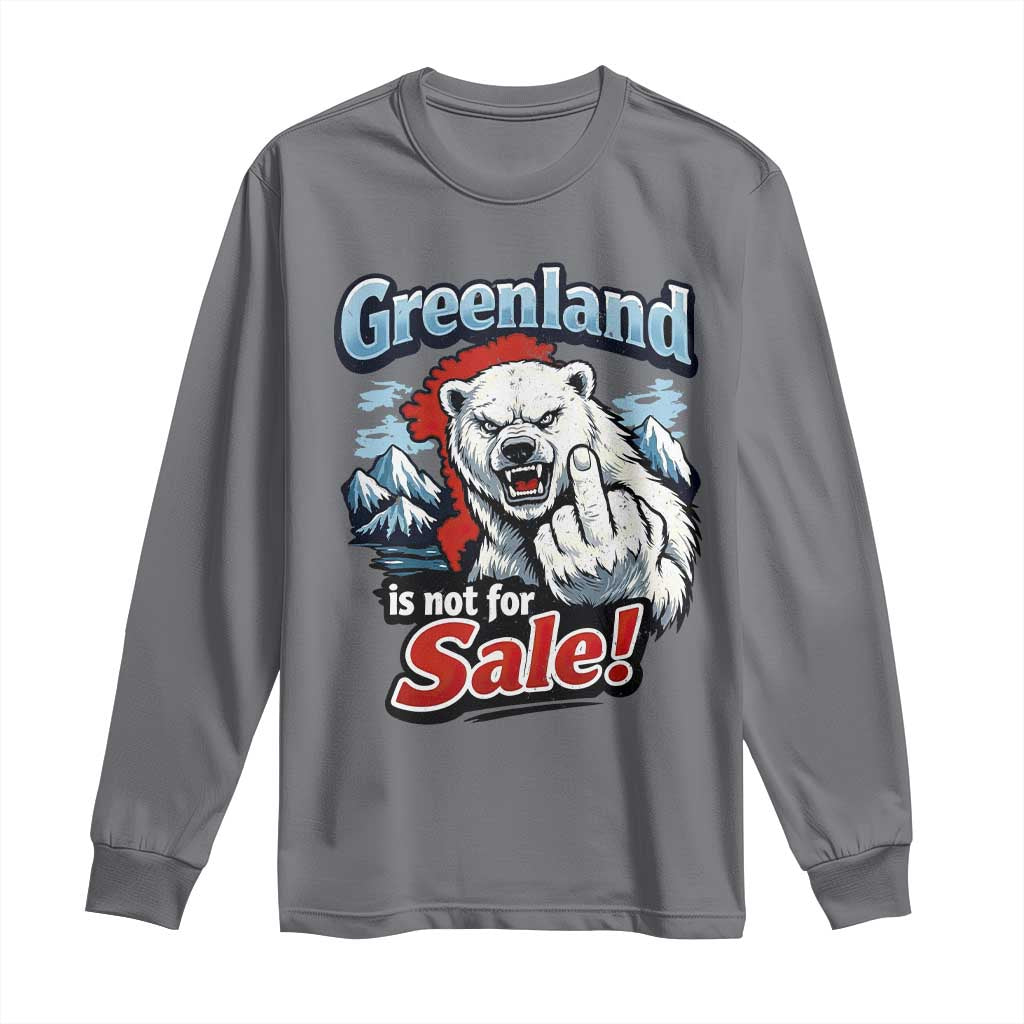 Greenland Is Not For Sale Protest Long Sleeve Shirt Aggressive Polar Bear with Middle Finger Graphic TS02 Charcoal Print Your Wear