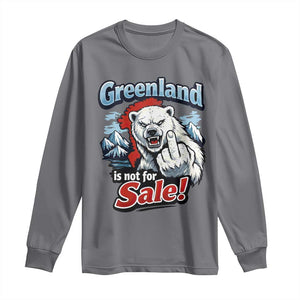 Greenland Is Not For Sale Protest Long Sleeve Shirt Aggressive Polar Bear with Middle Finger Graphic TS02 Charcoal Print Your Wear