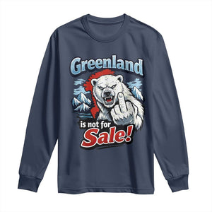Greenland Is Not For Sale Protest Long Sleeve Shirt Aggressive Polar Bear with Middle Finger Graphic TS02 Navy Print Your Wear