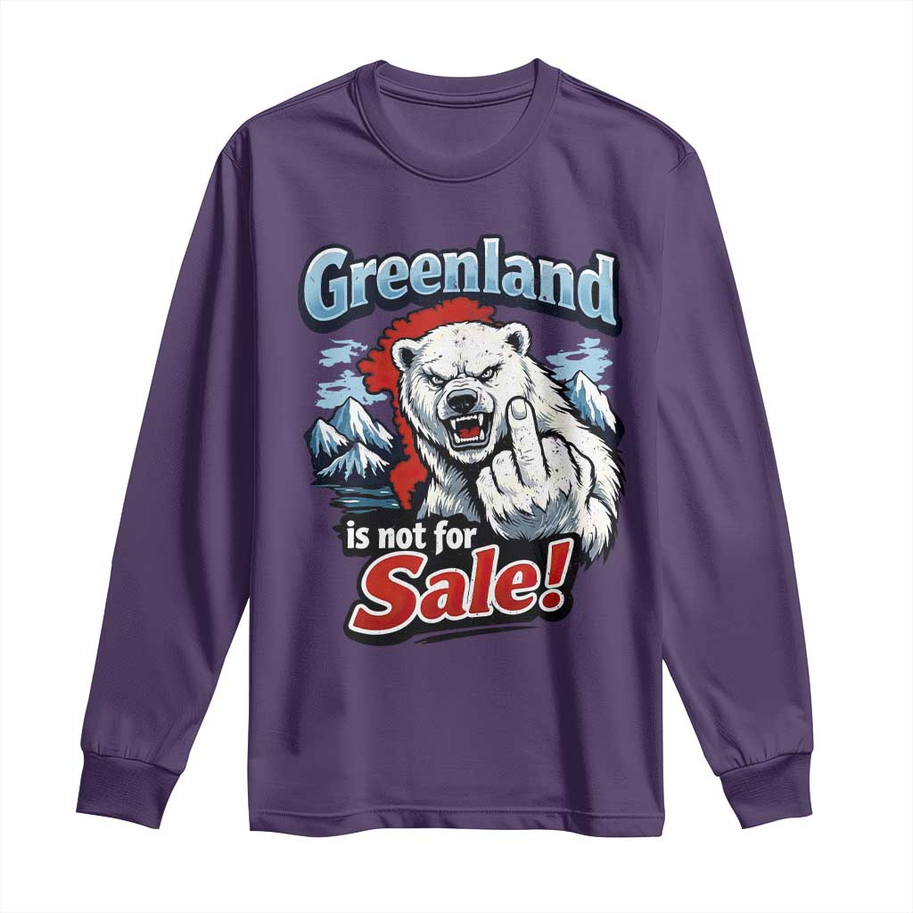 Greenland Is Not For Sale Protest Long Sleeve Shirt Aggressive Polar Bear with Middle Finger Graphic TS02 Purple Print Your Wear