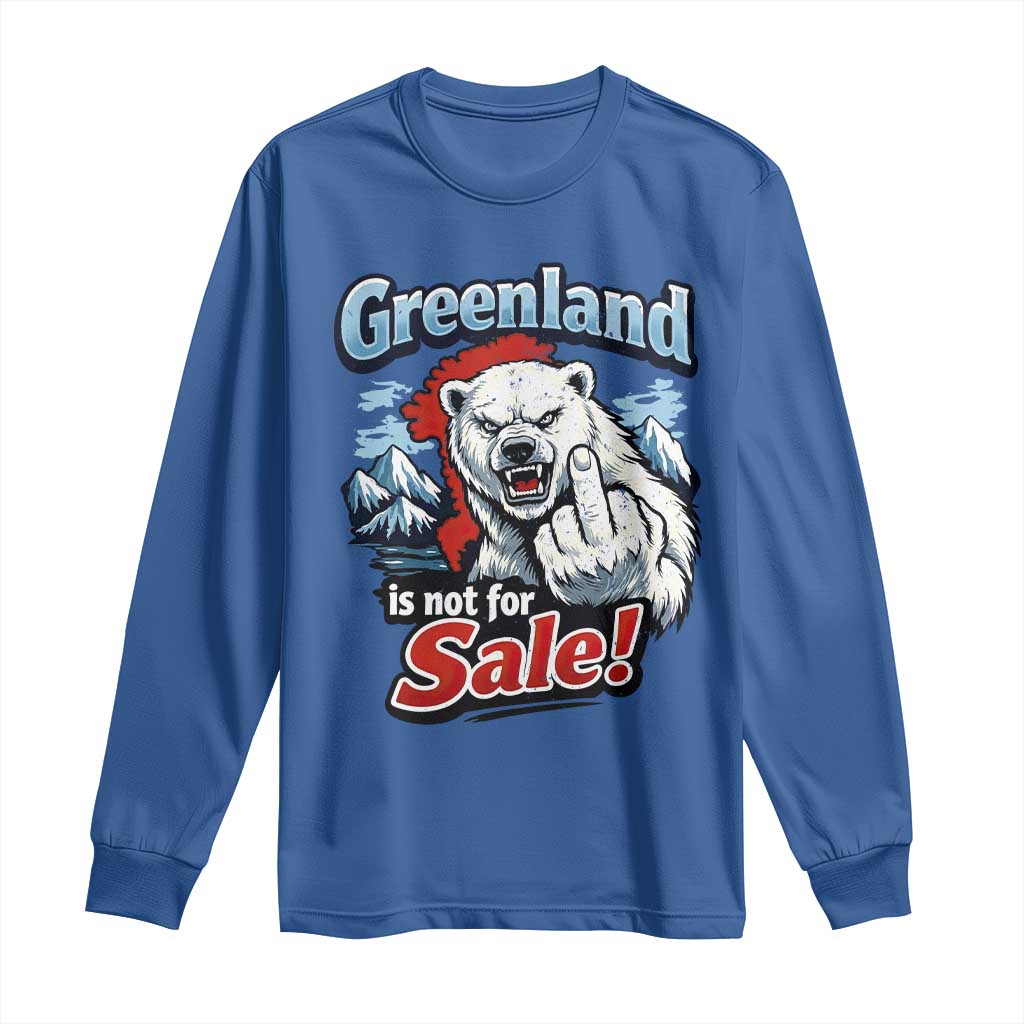 Greenland Is Not For Sale Protest Long Sleeve Shirt Aggressive Polar Bear with Middle Finger Graphic TS02 Royal Blue Print Your Wear