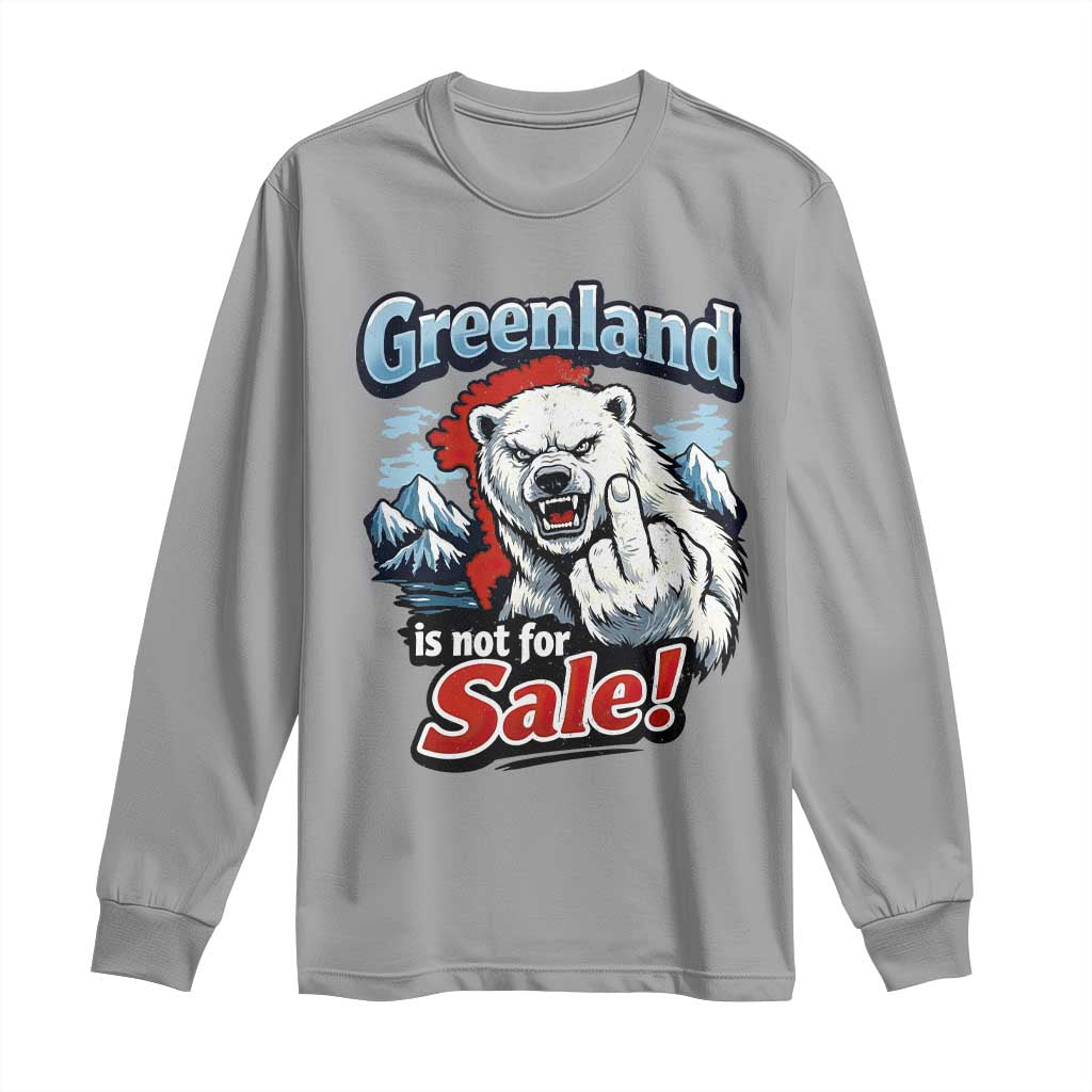 Greenland Is Not For Sale Protest Long Sleeve Shirt Aggressive Polar Bear with Middle Finger Graphic TS02 Sport Gray Print Your Wear
