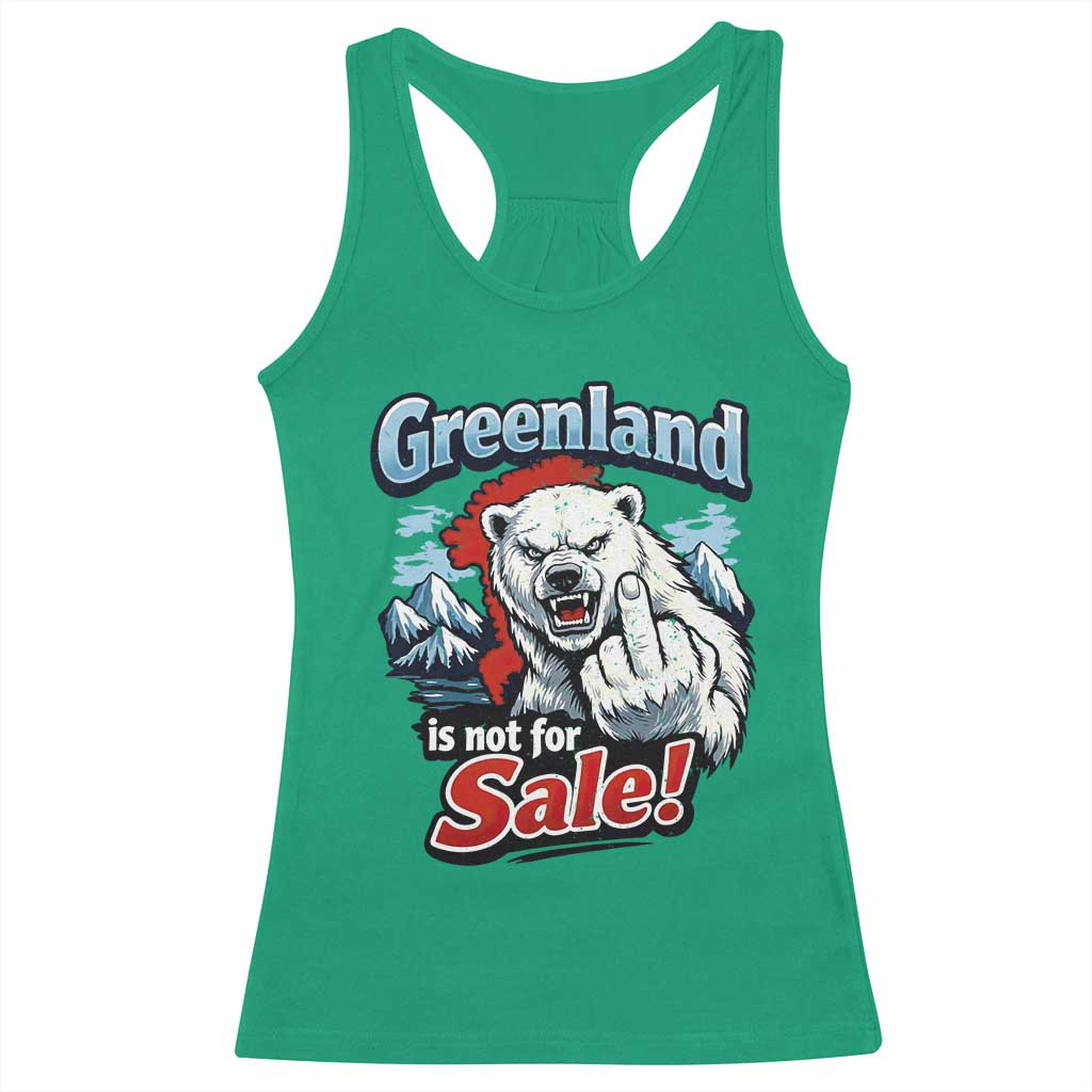 Greenland Is Not For Sale Protest Racerback Tank Top Aggressive Polar Bear with Middle Finger Graphic TS02 Irish Green Print Your Wear
