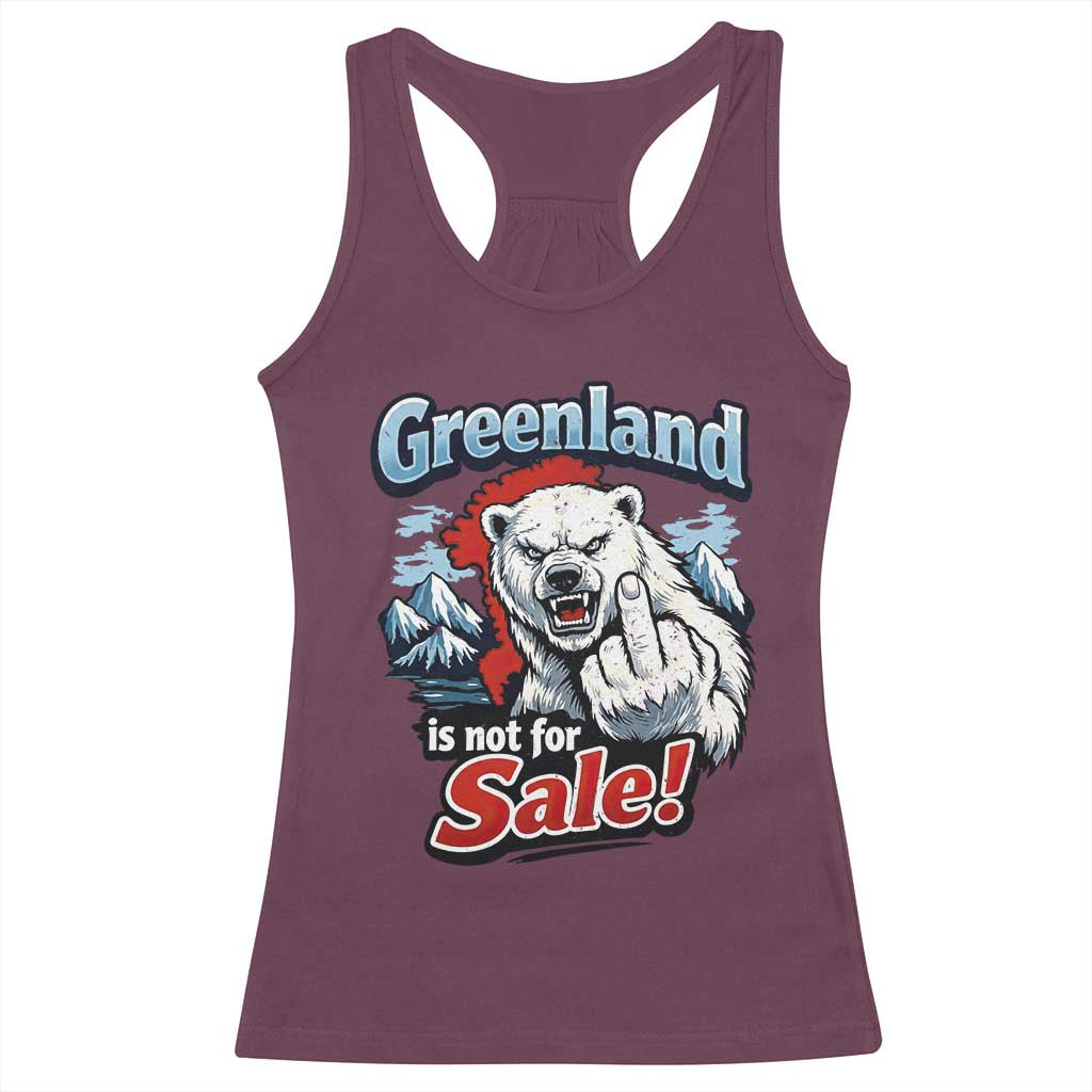 Greenland Is Not For Sale Protest Racerback Tank Top Aggressive Polar Bear with Middle Finger Graphic TS02 Maroon Print Your Wear