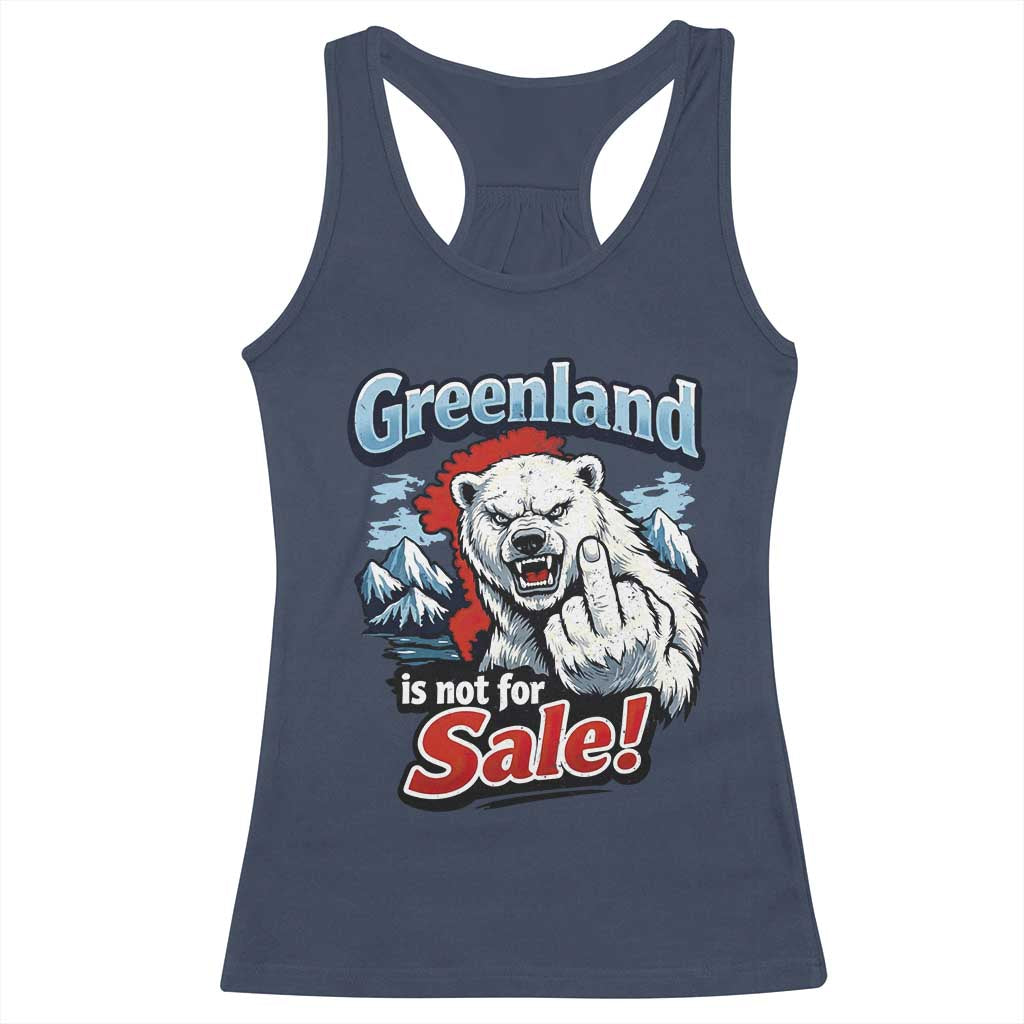 Greenland Is Not For Sale Protest Racerback Tank Top Aggressive Polar Bear with Middle Finger Graphic TS02 Navy Print Your Wear