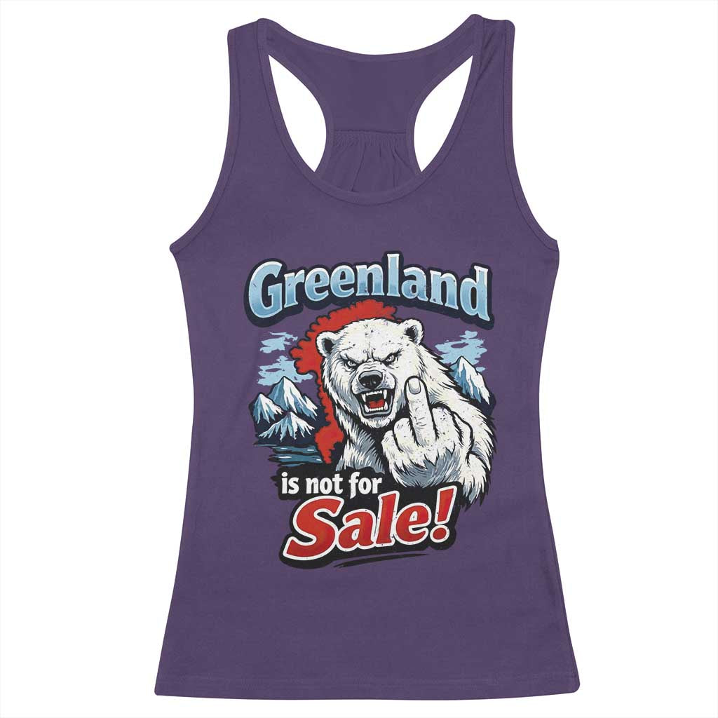 Greenland Is Not For Sale Protest Racerback Tank Top Aggressive Polar Bear with Middle Finger Graphic TS02 Purple Print Your Wear