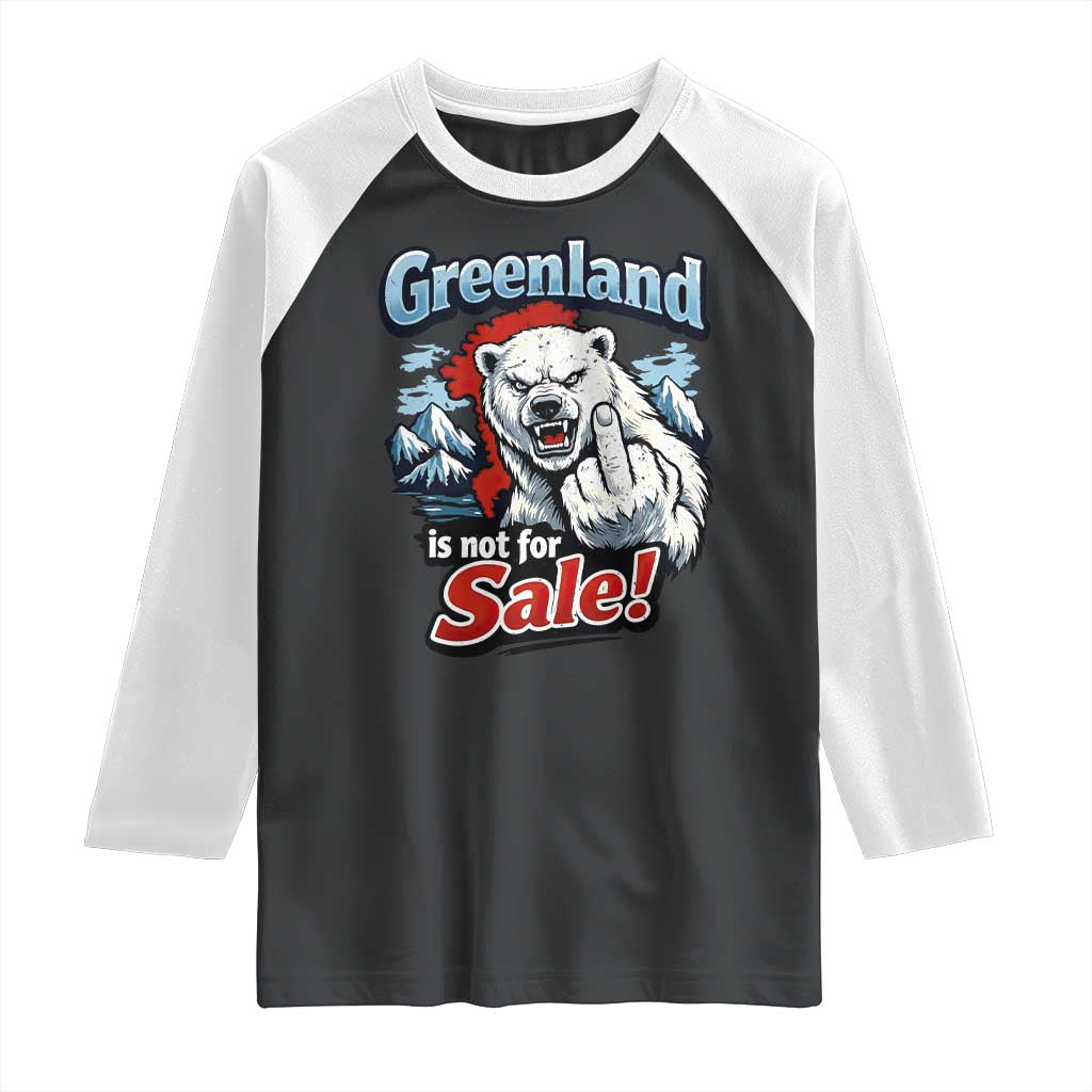 Greenland Is Not For Sale Protest Raglan Shirt Aggressive Polar Bear with Middle Finger Graphic TS02 Black White Print Your Wear