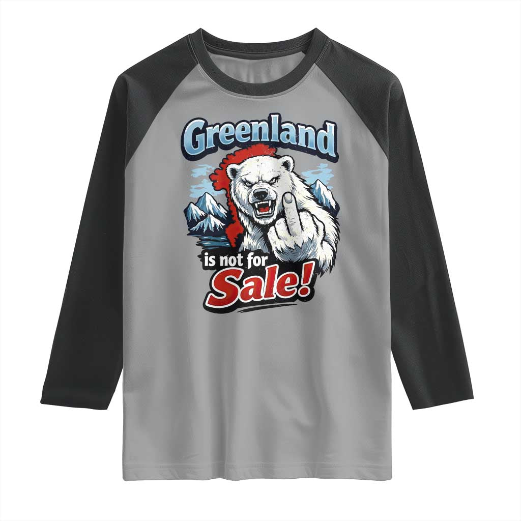 Greenland Is Not For Sale Protest Raglan Shirt Aggressive Polar Bear with Middle Finger Graphic TS02 Sport Gray Black Print Your Wear