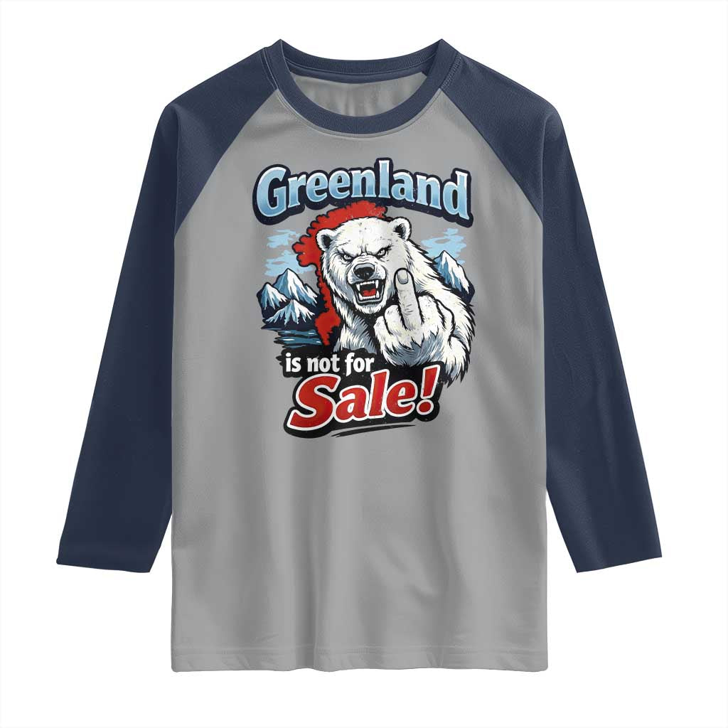 Greenland Is Not For Sale Protest Raglan Shirt Aggressive Polar Bear with Middle Finger Graphic TS02 Sport Gray Navy Print Your Wear