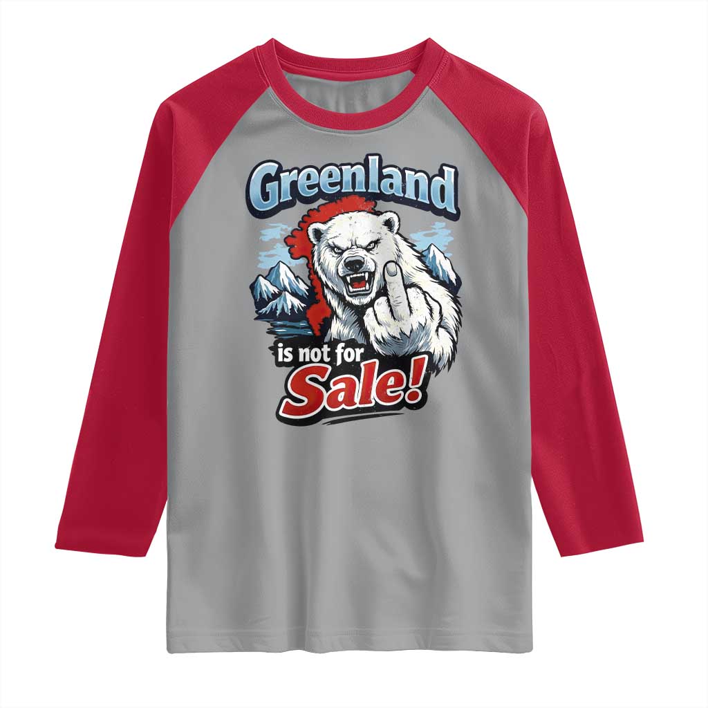 Greenland Is Not For Sale Protest Raglan Shirt Aggressive Polar Bear with Middle Finger Graphic TS02 Sport Gray Red Print Your Wear