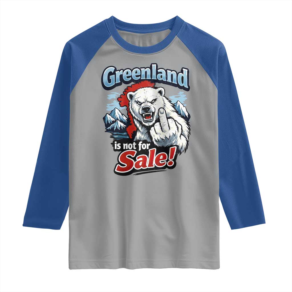 Greenland Is Not For Sale Protest Raglan Shirt Aggressive Polar Bear with Middle Finger Graphic TS02 Sport Gray Royal Print Your Wear