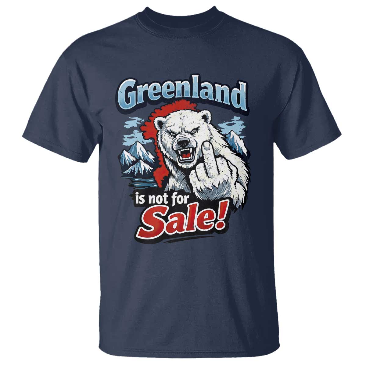 Greenland Is Not For Sale Protest T Shirt Aggressive Polar Bear with Middle Finger Graphic TS02 Navy Print Your Wear